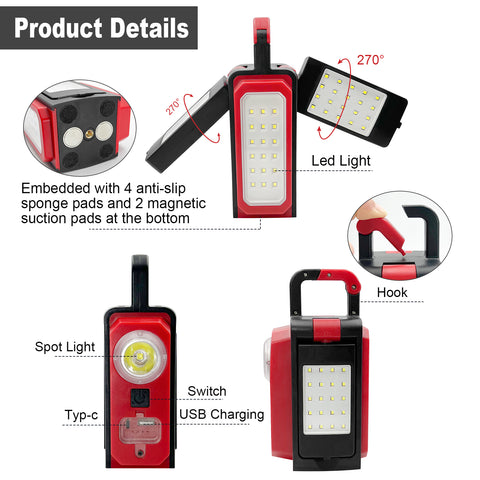 39W 3500LM Adjustable Rechargeable LED Work Light