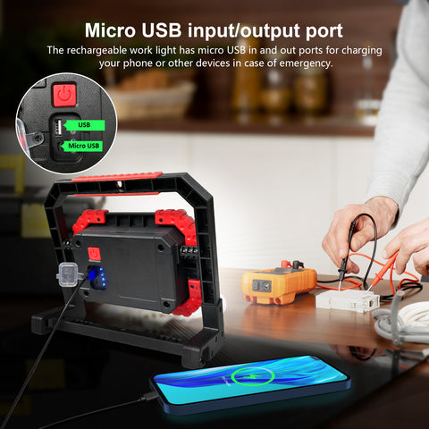10W 1100LM USB Reachargeable Battery COB Work Light
