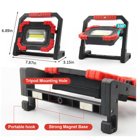 10W 1100LM USB Reachargeable Battery COB Work Light