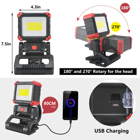 20W LED Rechargeable Work Light with Clamp